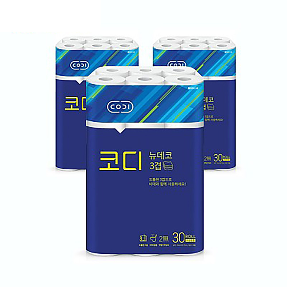 코디 뉴데코 3겹 화장지 25M x 30롤 - 3개입(1박스_90롤)